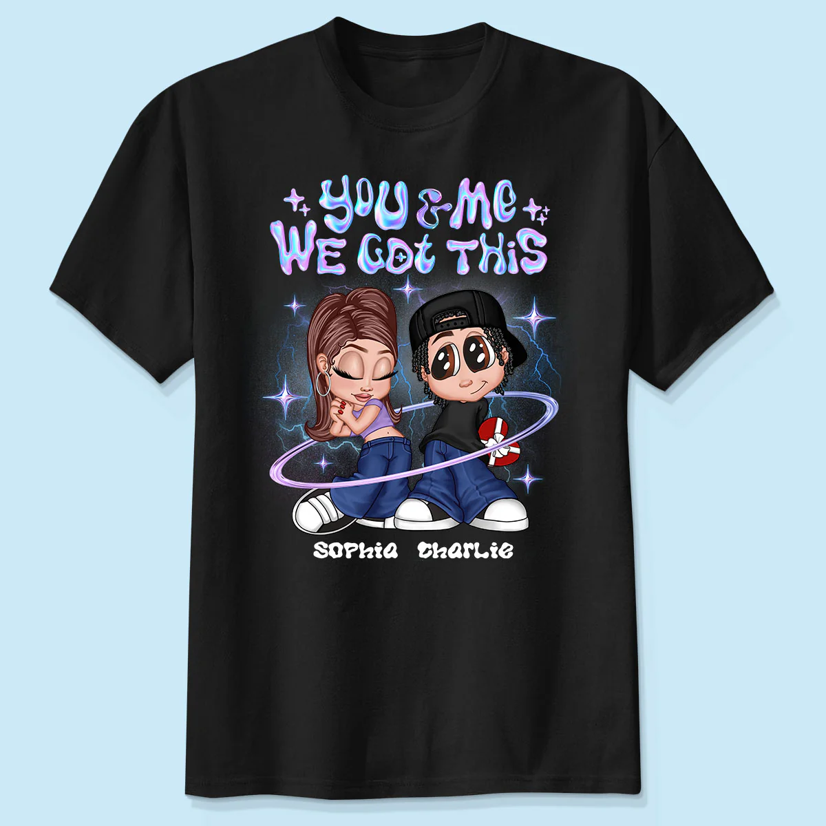 Y2K Couple Hologram Pattern Personalized Shirt, Gift For Him Gift For Her