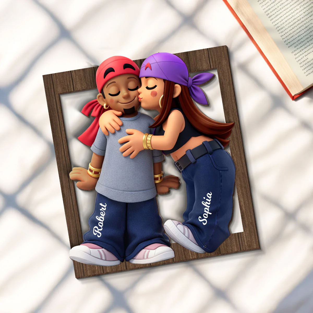 Y2K Couple Kissing - Personalized 2-Layered Wooden Plaque - Gift for Couple, for Him, for Her - Image 6