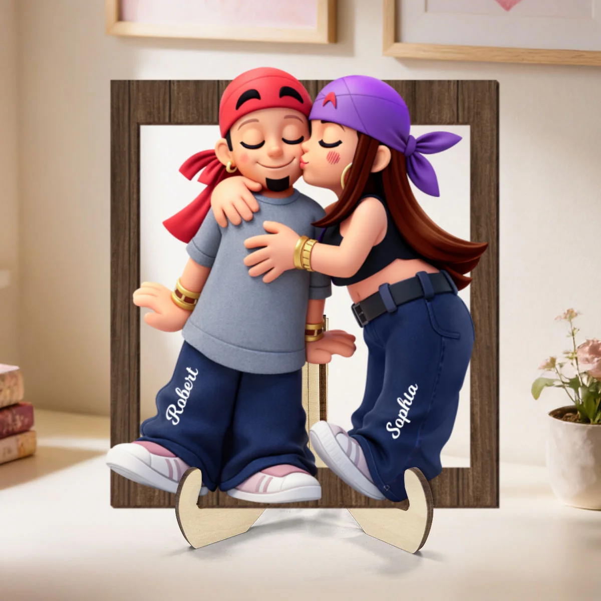 Y2K Couple Kissing - Personalized 2-Layered Wooden Plaque - Gift for Couple, for Him, for Her - Image 9