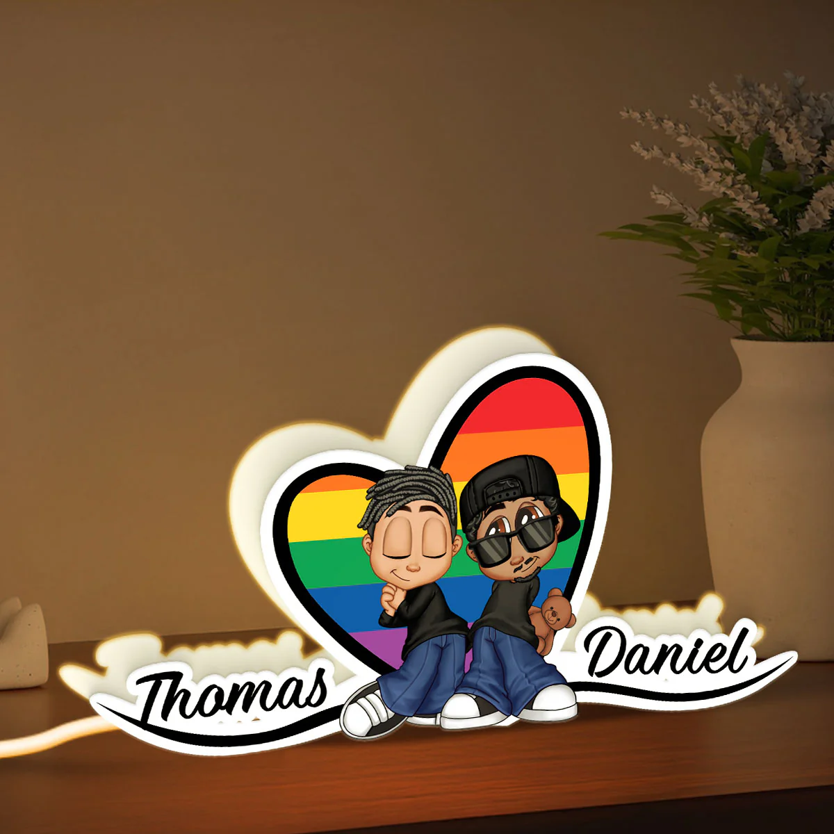 Y2K Couple LGBT Heart Personalized Light Box, Gift for Him for Her, Pride Month - Image 4