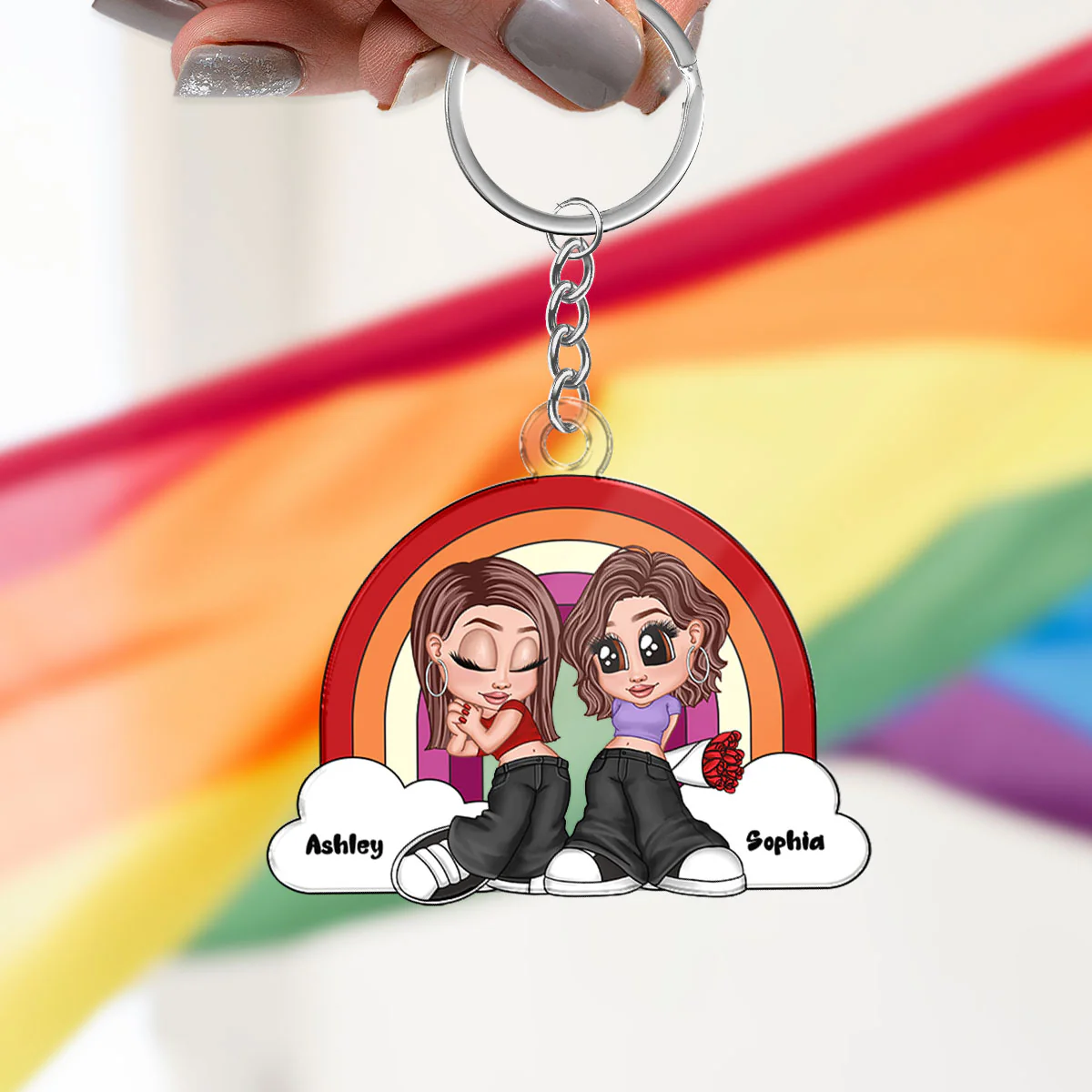 Y2K Couple LGBT Rainbow Personalized Acrylic Keychain - Image 2