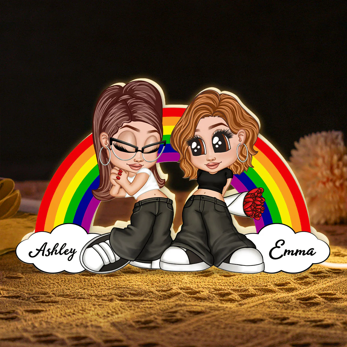Y2K Couple LGBT Rainbow Personalized Light Box, Gift for Him for Her, Pride Month