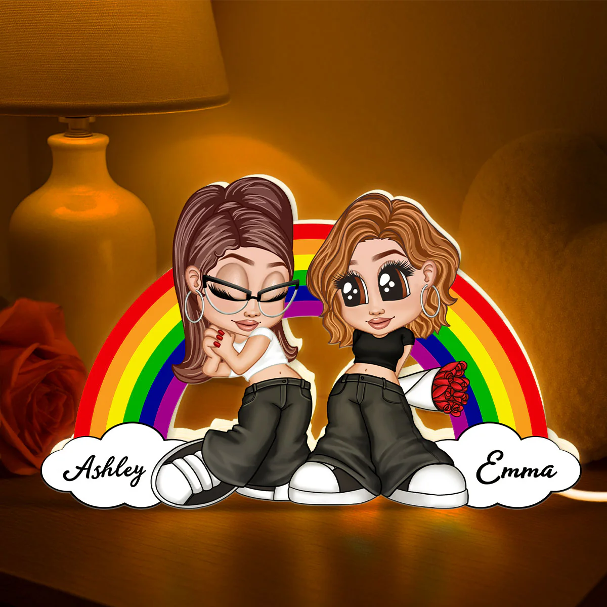 Y2K Couple LGBT Rainbow Personalized Light Box, Gift for Him for Her, Pride Month - Image 3