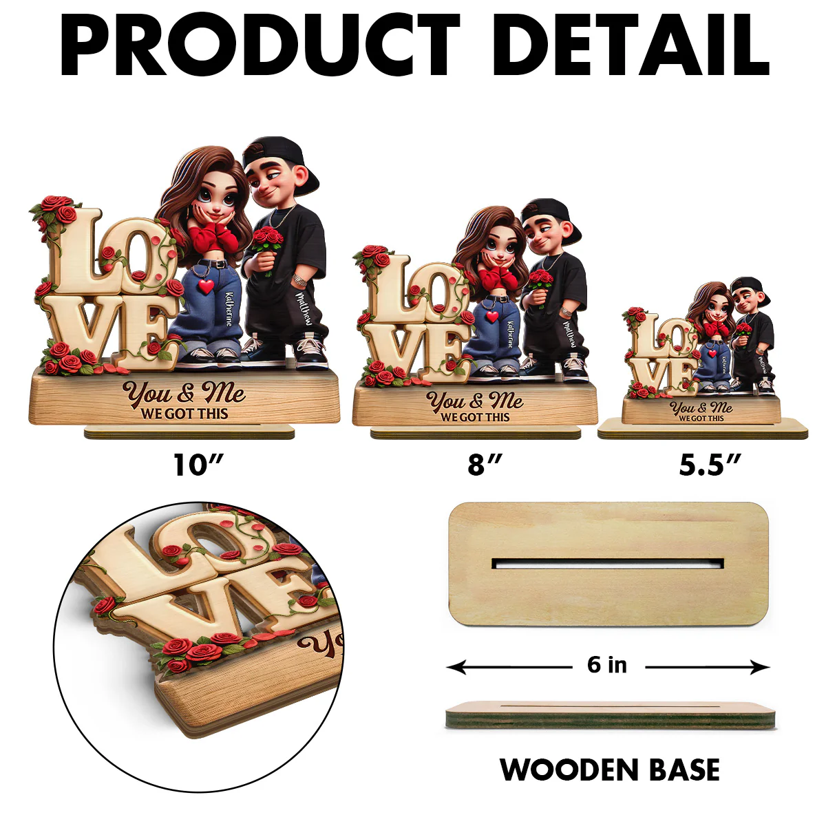 Y2K Couple Love Rose - Personalized 2-Layered Wooden Plaque - Valentine's Day Gift For Couple, For Him, For Her, Nurse, Police, Firefighter, Army - Image 7