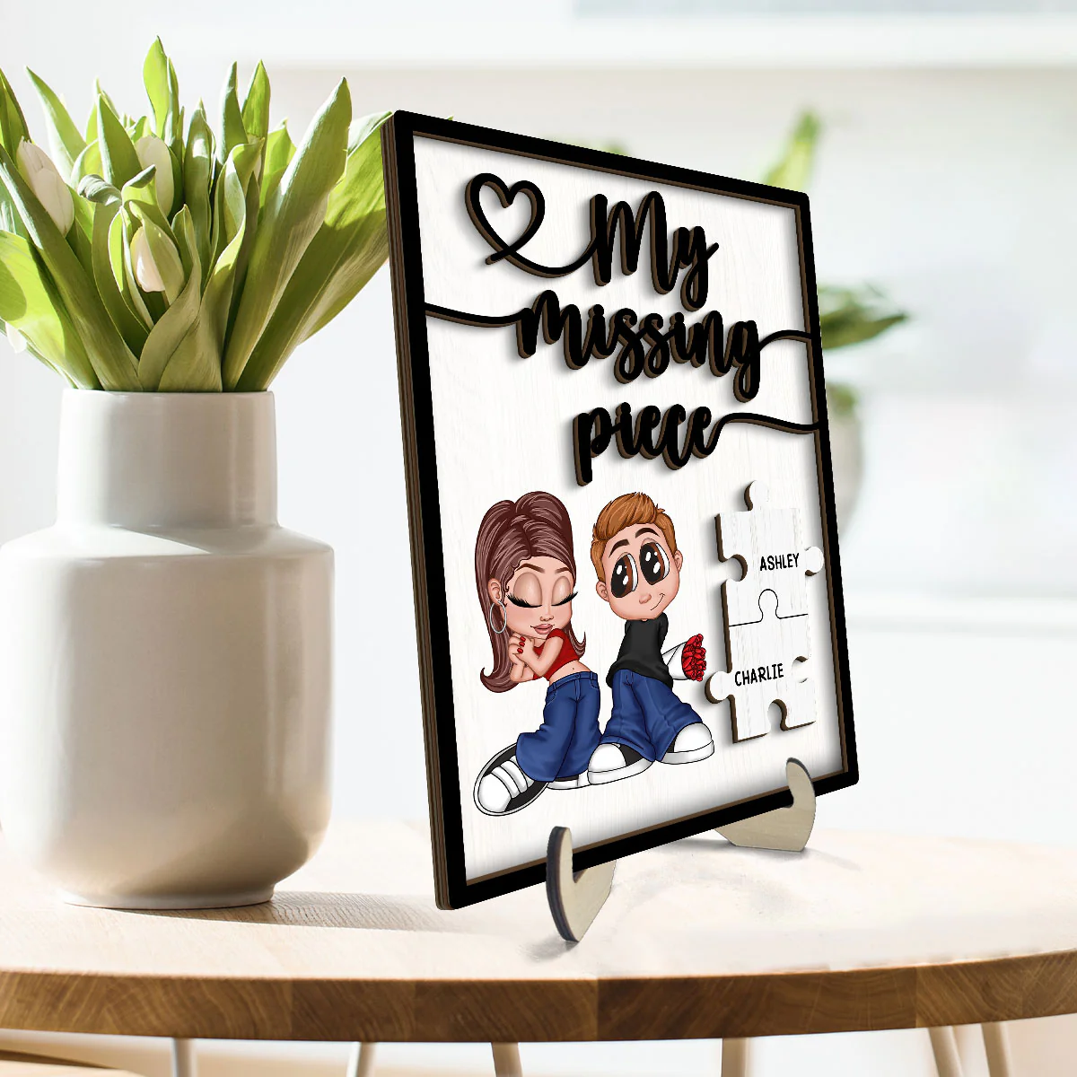 Y2K Couple My Missing Piece Personalized 2-layer Wooden Plaque, Gift For Him, For Her - Image 3