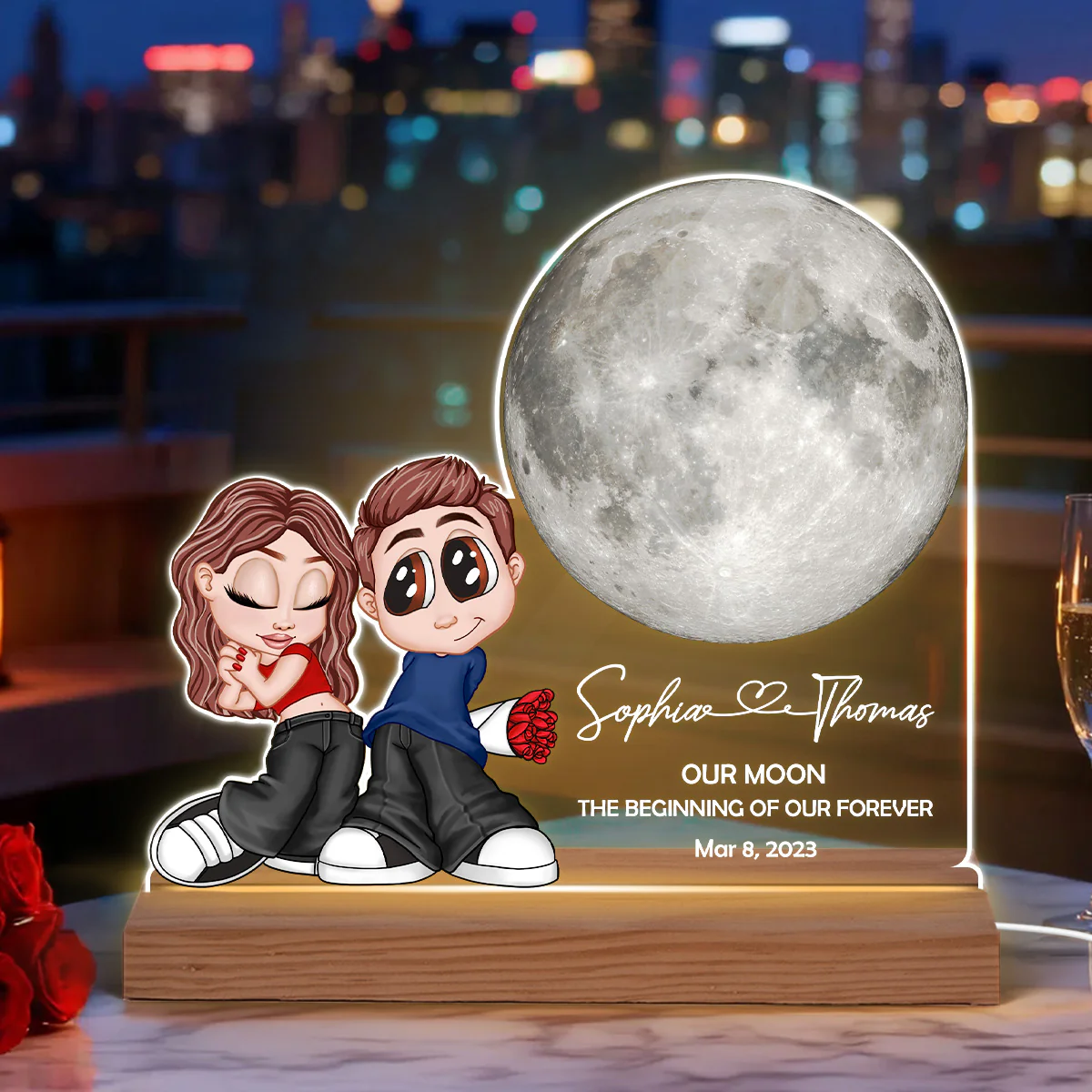Y2K Couple Our Moon Custom Moon Phase - Personalized Acrylic Plaque LED Night Light - Image 5