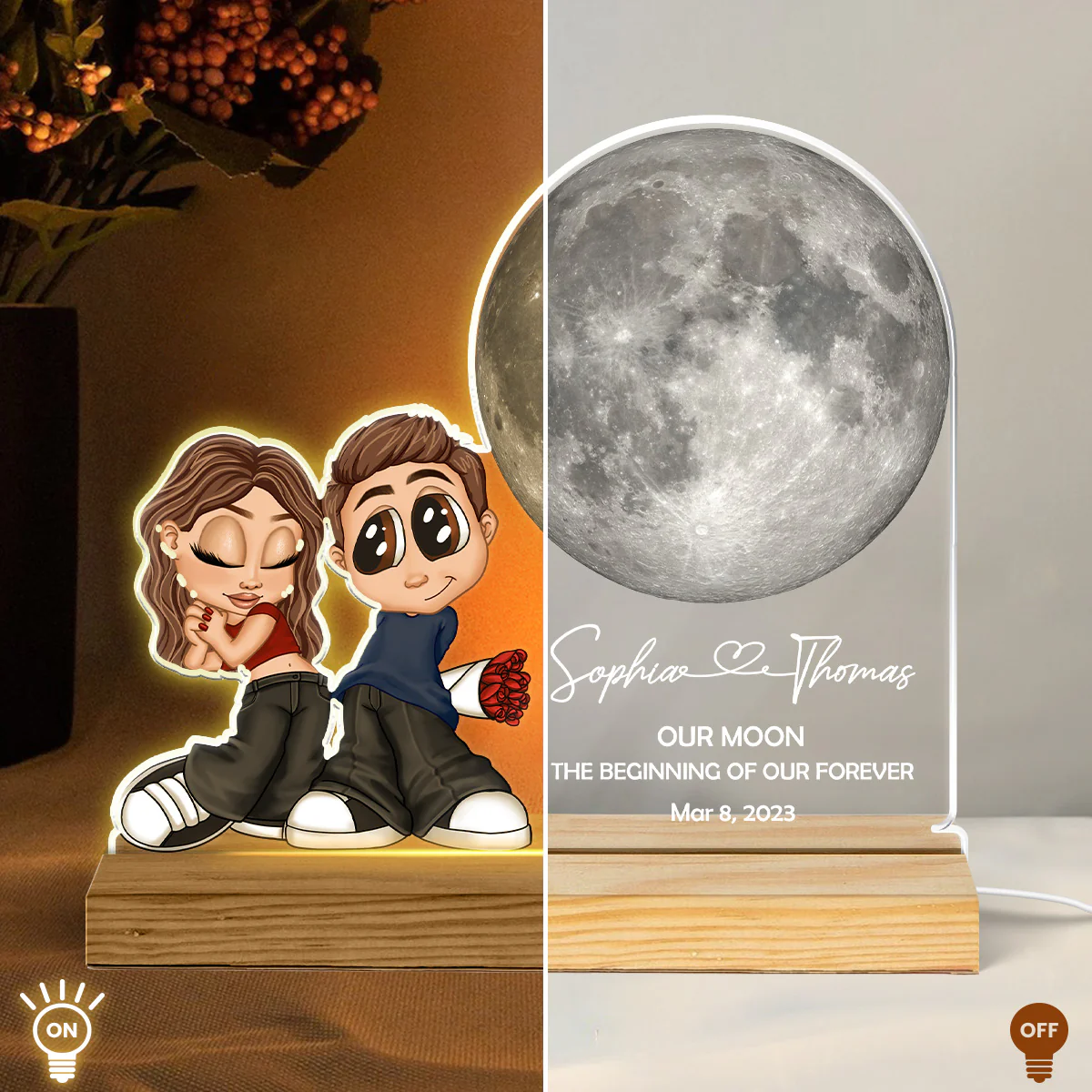 Y2K Couple Our Moon Custom Moon Phase - Personalized Acrylic Plaque LED Night Light - Image 7