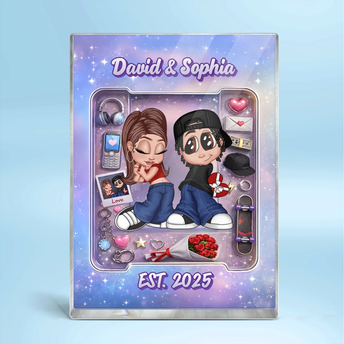 Y2K Couple Pink Toy Box With Accessories - Personalized Acrylic Block - Gift for Couple - Image 10