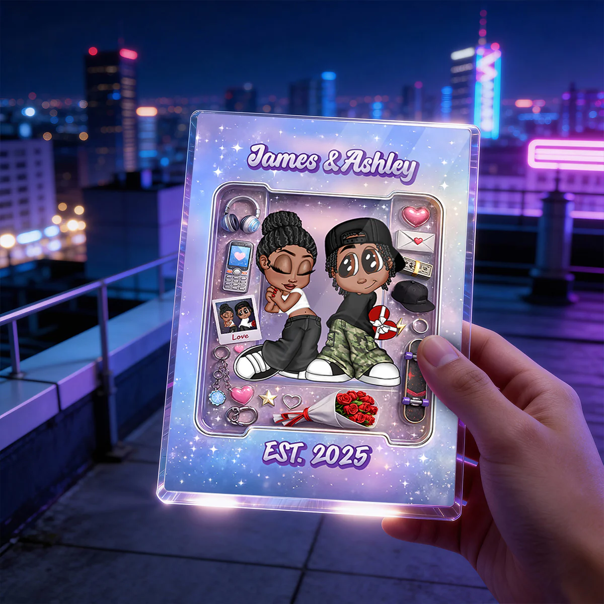 Y2K Couple Pink Toy Box With Accessories - Personalized Acrylic Block - Gift for Couple - Image 5