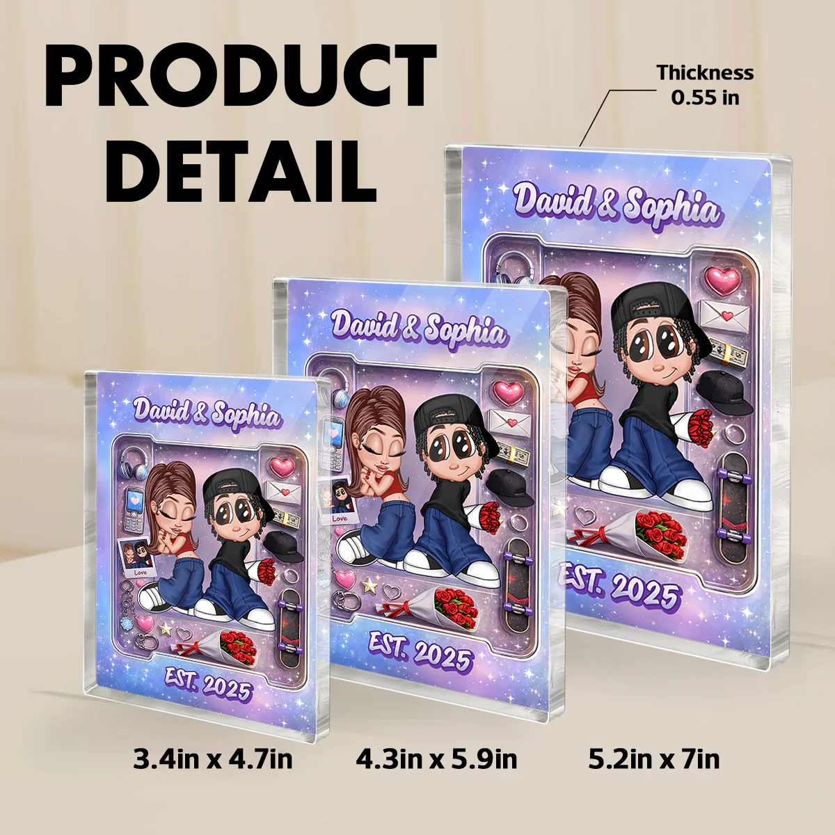 Y2K Couple Pink Toy Box With Accessories - Personalized Acrylic Block - Gift for Couple - Image 8