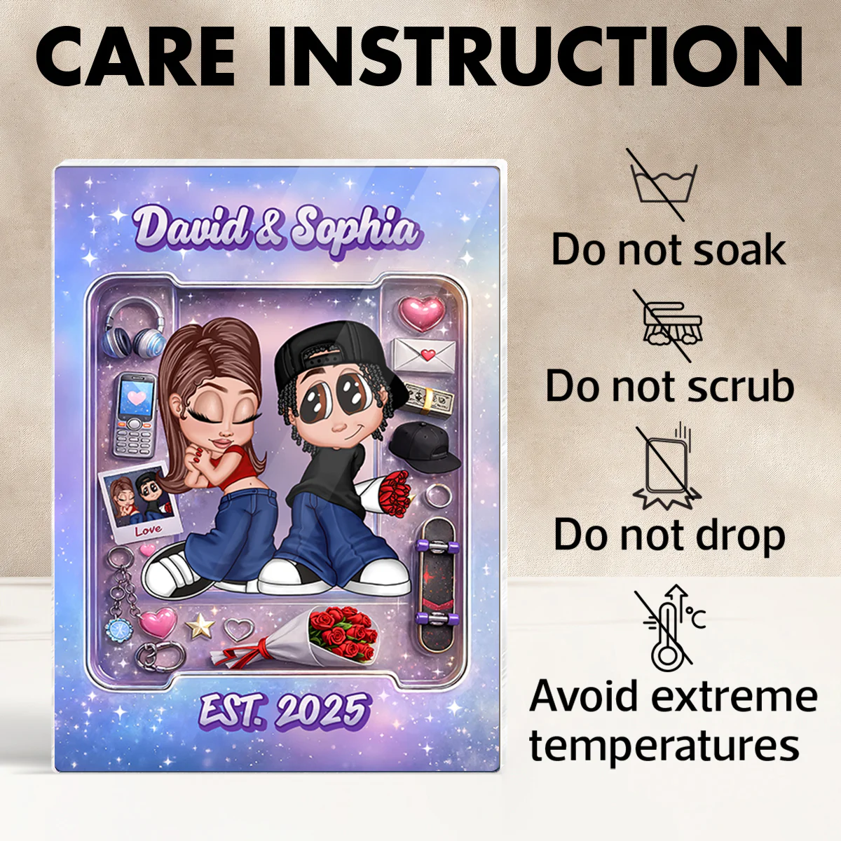 Y2K Couple Pink Toy Box With Accessories - Personalized Acrylic Block - Gift for Couple - Image 9