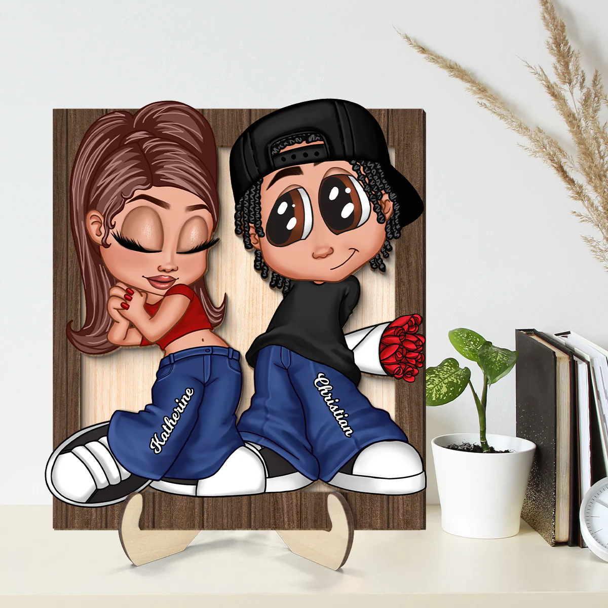 Y2K Couple Personalized 2-layer Wooden Plaque, Unique Valentine's Day Gift For Him, Gift For Her - Image 2