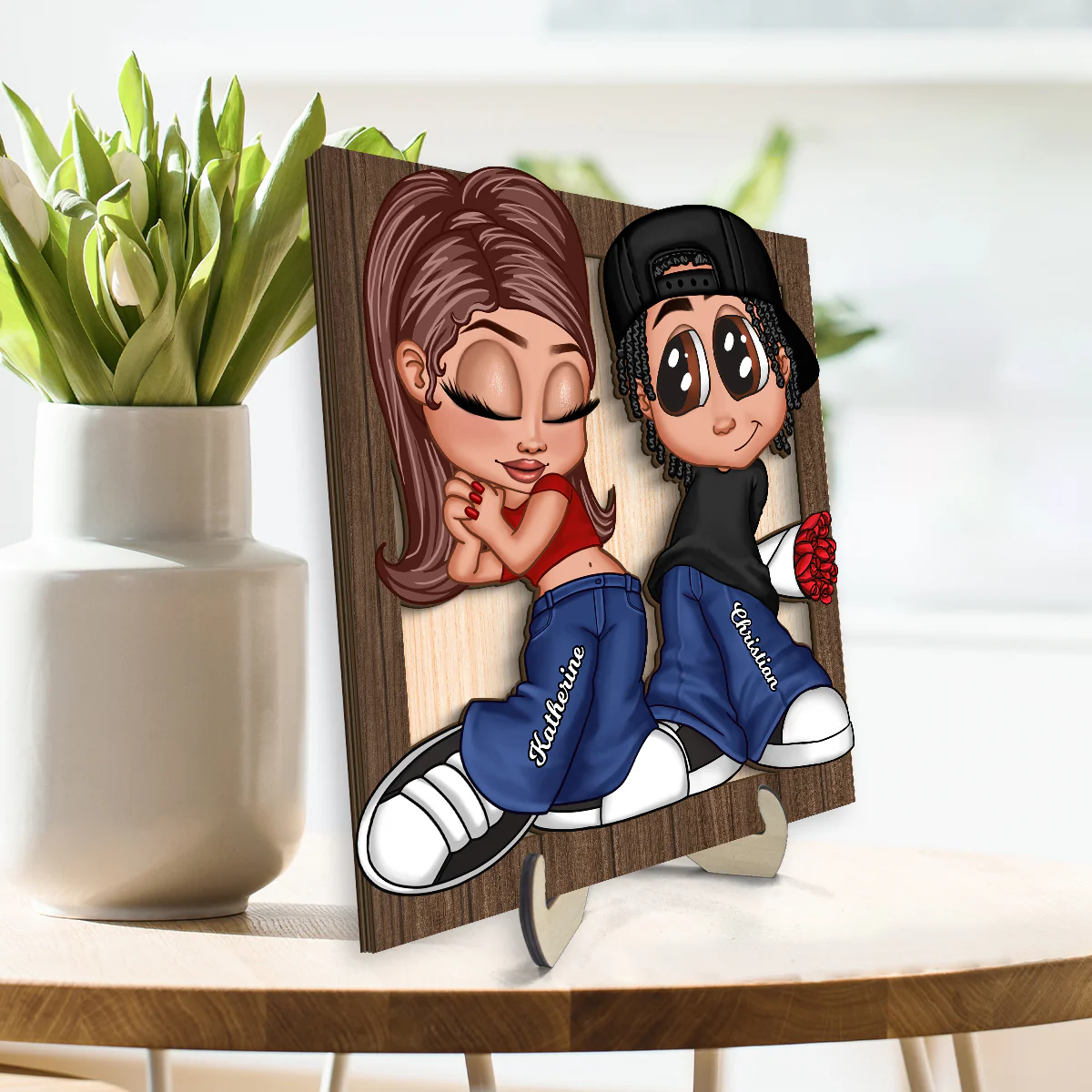 Y2K Couple Personalized 2-layer Wooden Plaque, Unique Valentine's Day Gift For Him, Gift For Her - Image 3