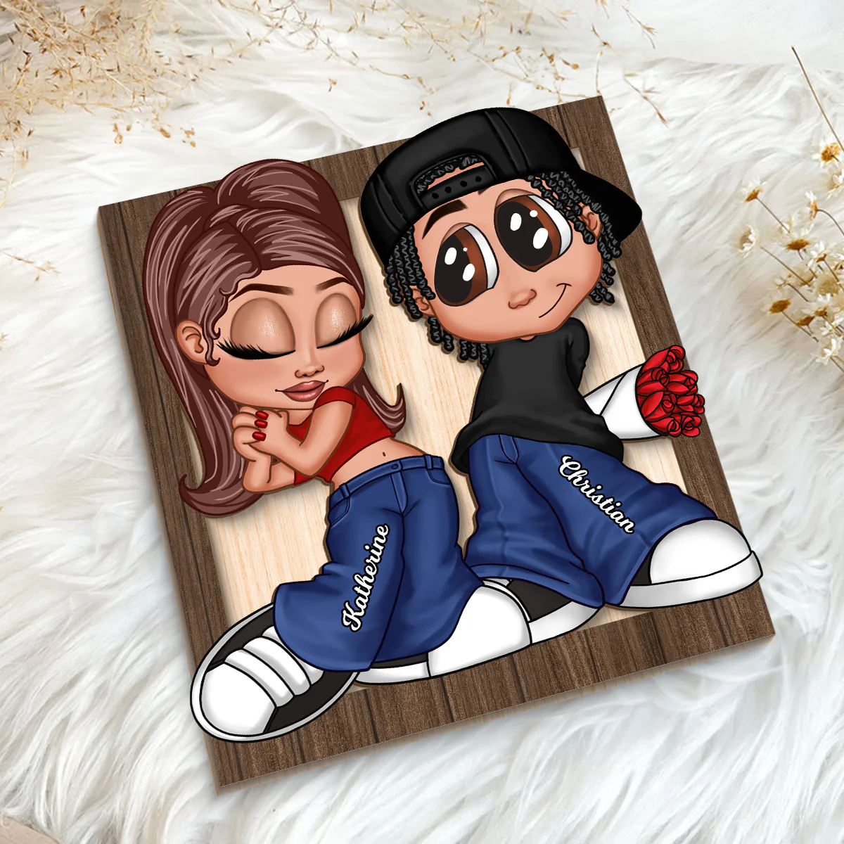 Y2K Couple Personalized 2-layer Wooden Plaque, Unique Valentine's Day Gift For Him, Gift For Her - Image 5
