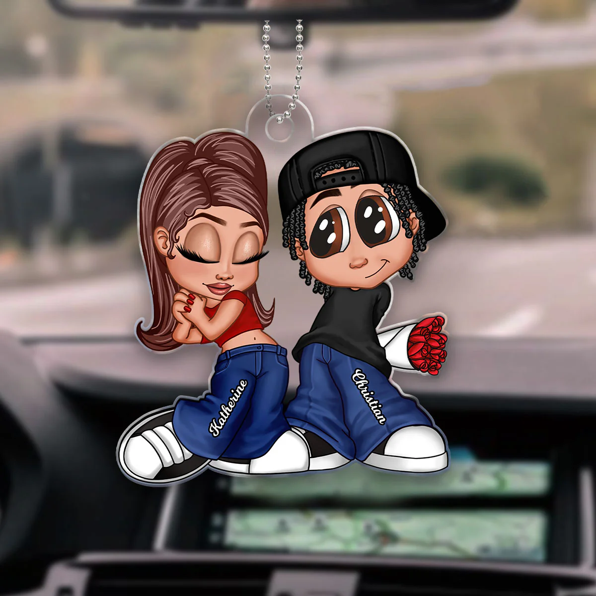 Y2K Couple Personalized Acrylic Car Hanger, Unique Valentine's Day Gift For Him, Gift For Her - Image 3