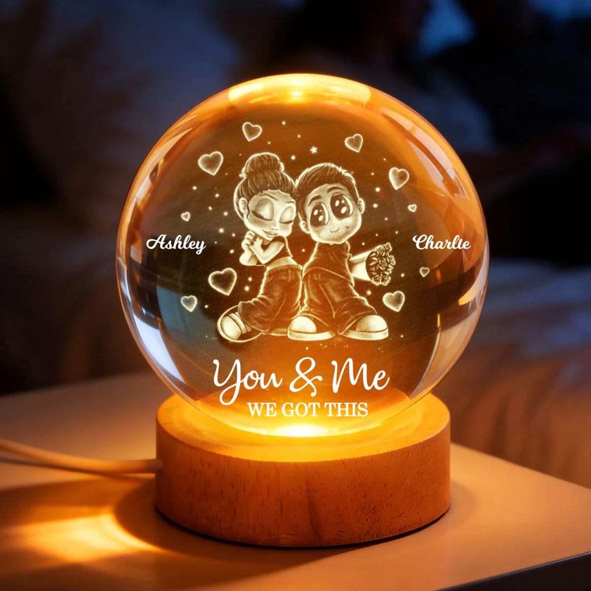 Y2K Couple - Personalized Crystal Ball LED Night Light - Sentimental Valentine's Day Gift for Her, for Him - Image 10