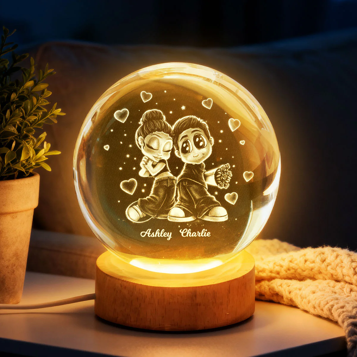 Y2K Couple - Personalized Crystal Ball LED Night Light - Sentimental Valentine's Day Gift for Her, for Him - Image 2