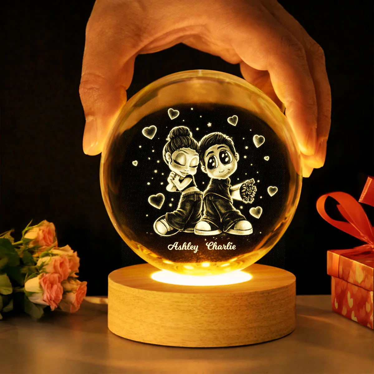 Y2K Couple - Personalized Crystal Ball LED Night Light - Sentimental Valentine's Day Gift for Her, for Him - Image 6