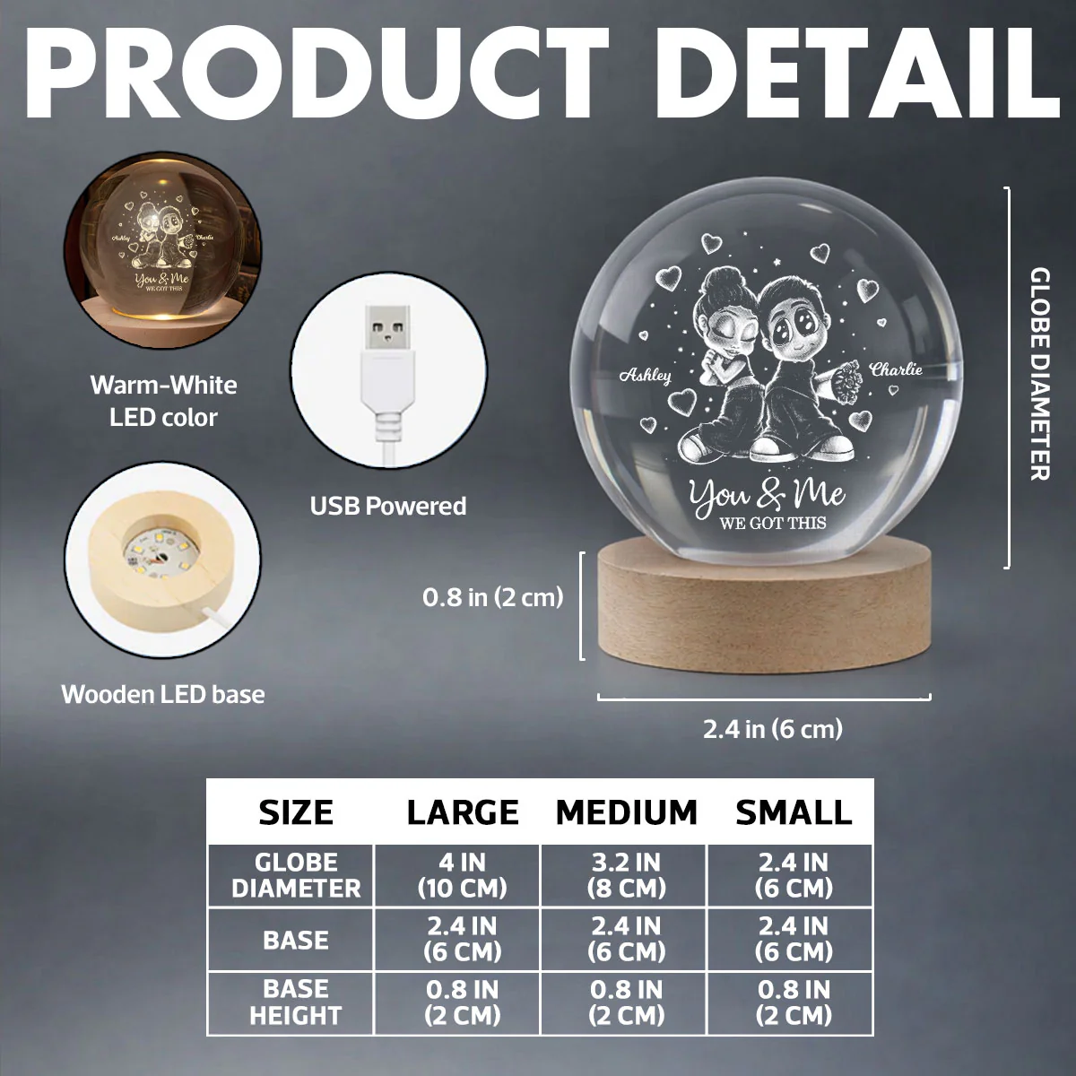 Y2K Couple - Personalized Crystal Ball LED Night Light - Sentimental Valentine's Day Gift for Her, for Him - Image 8