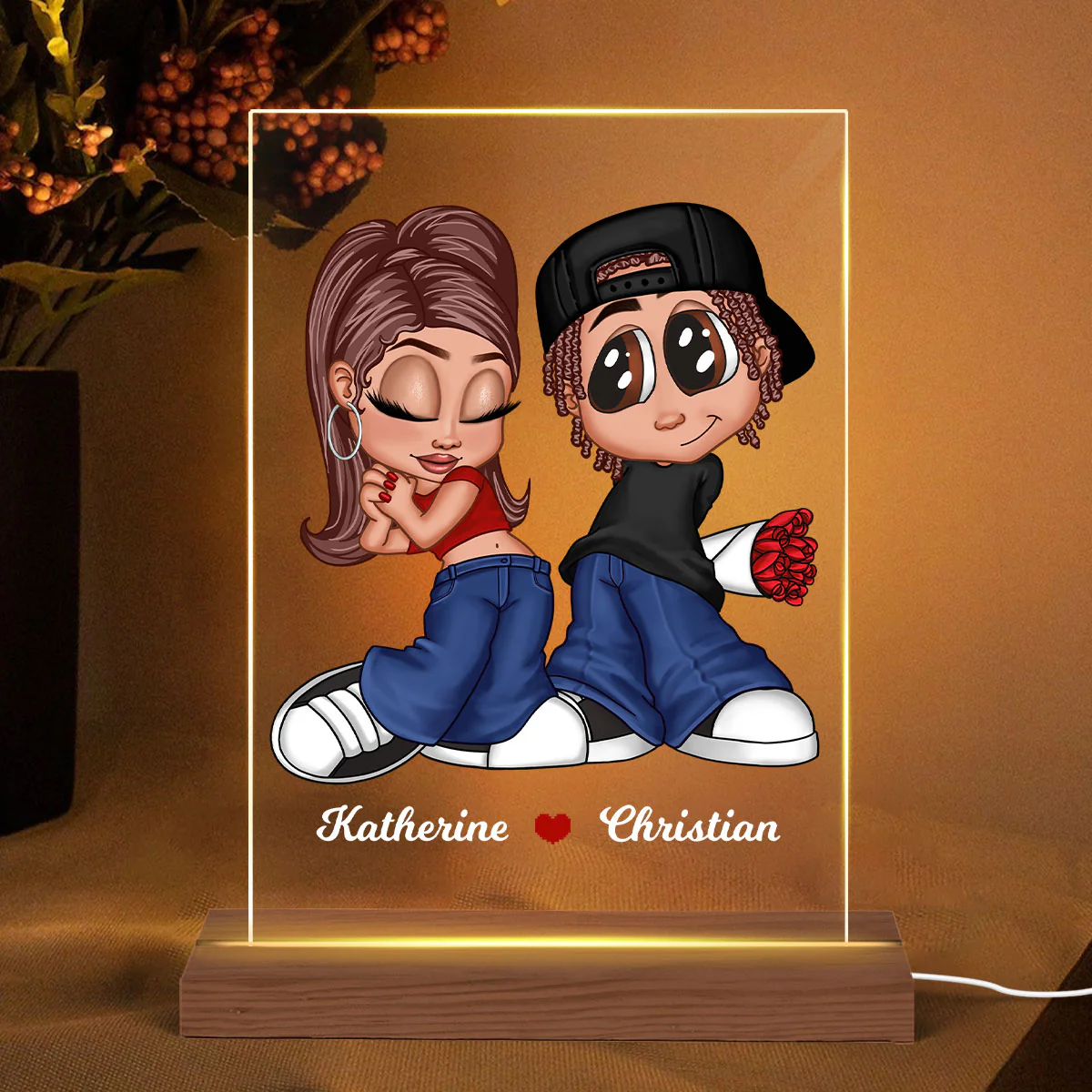 Y2K Couple Personalized LED Night Light, Unique Valentine's Day Gift For Him, Gift For Her