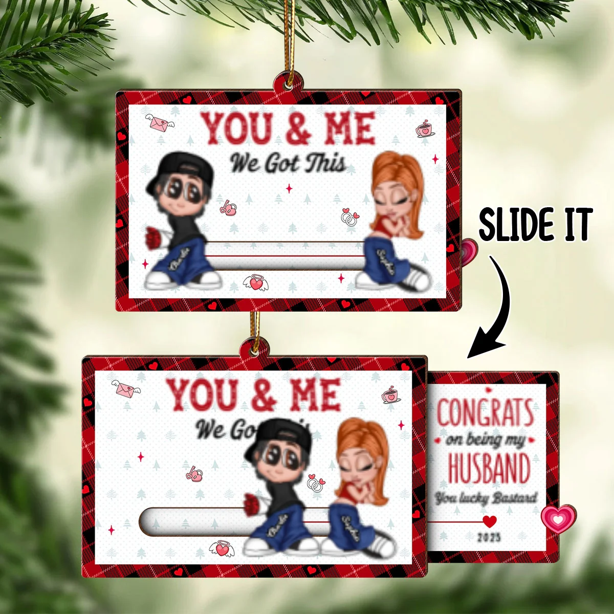 Y2K Couple Personalized Slider Ornament, Christmas Gift for Him for Her - Image 10