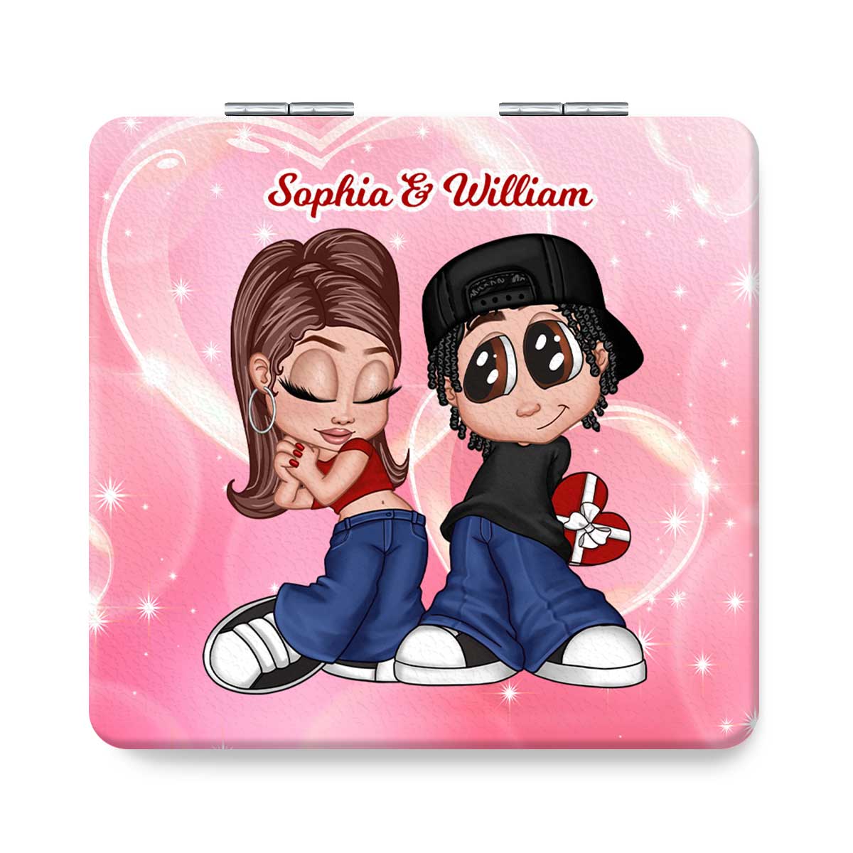 Y2K Couple Personalized Square Compact Mirror, Gift For Him, For Her