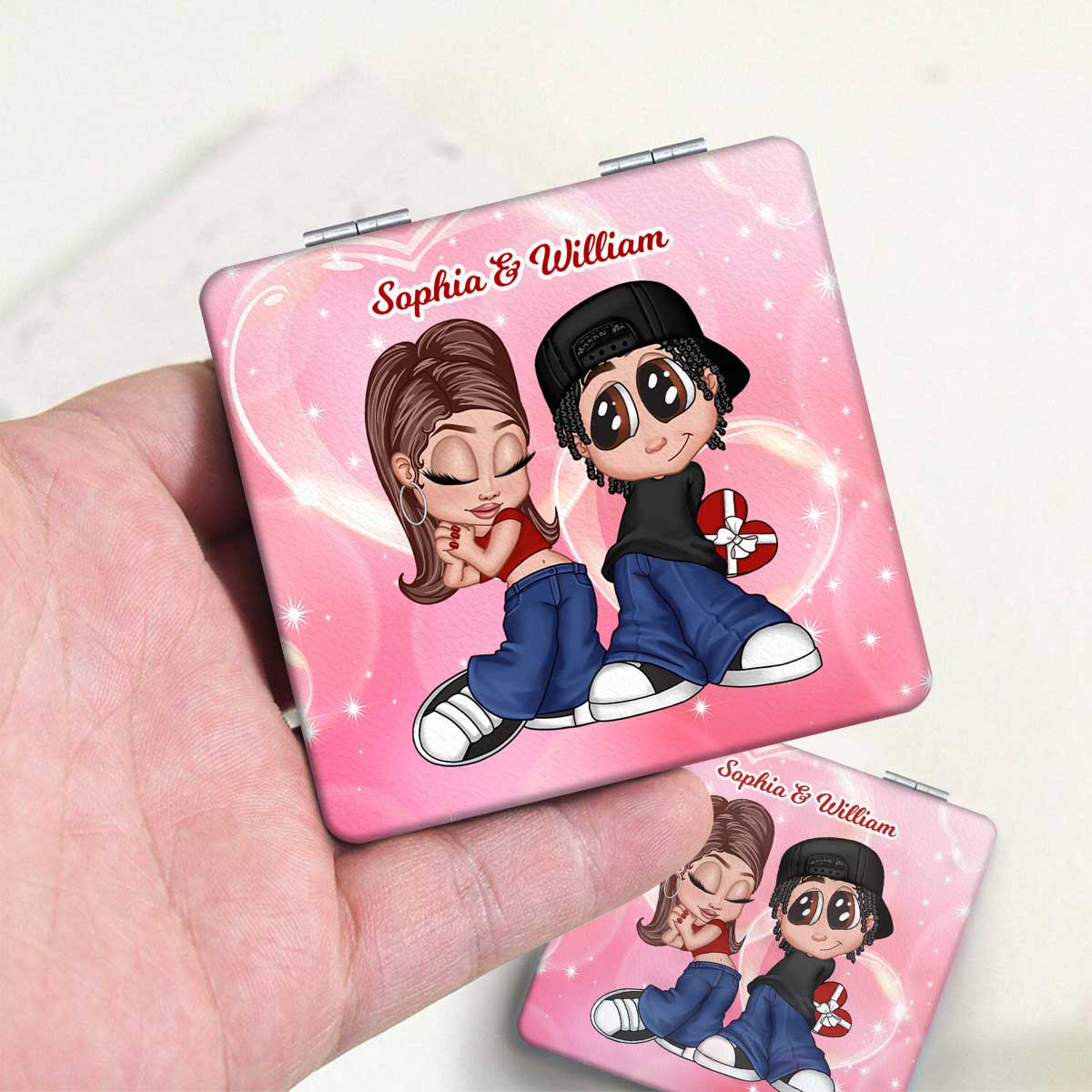 Y2K Couple Personalized Square Compact Mirror, Gift For Him, For Her - Image 2