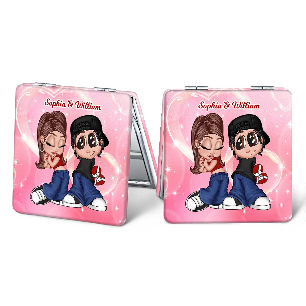 Y2K Couple Personalized Square Compact Mirror, Gift For Him, For Her - Image 4