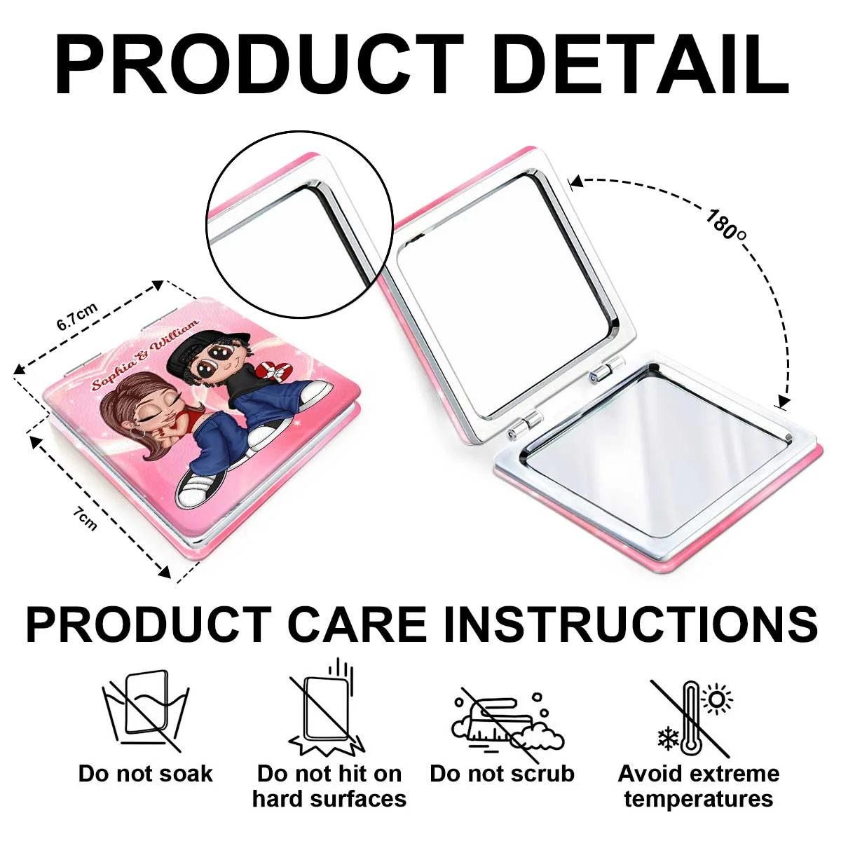 Y2K Couple Personalized Square Compact Mirror, Gift For Him, For Her - Image 5
