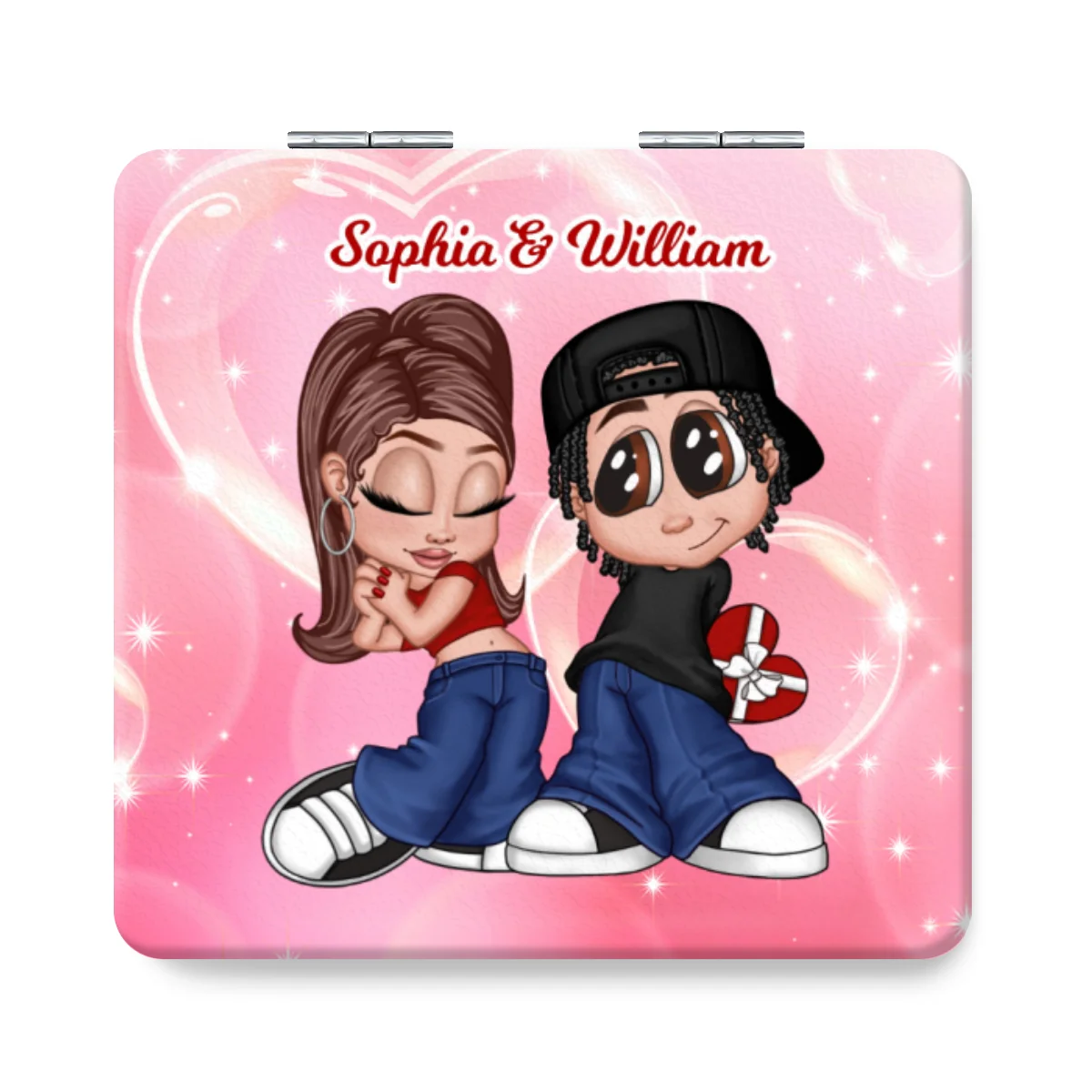 Y2K Couple Personalized Square Compact Mirror, Gift For Him, For Her - Image 7
