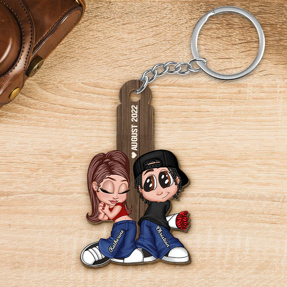 Y2K Couple Personalized Wooden Keychain, Gift For Him, For Her - Image 2