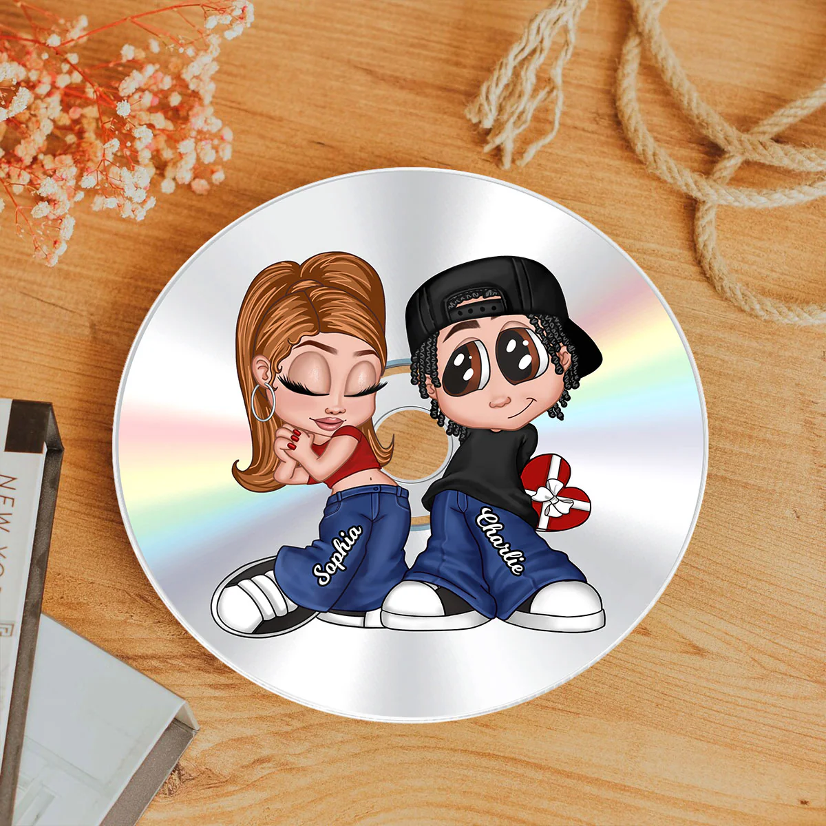 Y2K Couple Retro CD Personalized Acrylic Circle Acrylic Plaque, Gift, Anniversary Gift for Him, for Her - Image 6