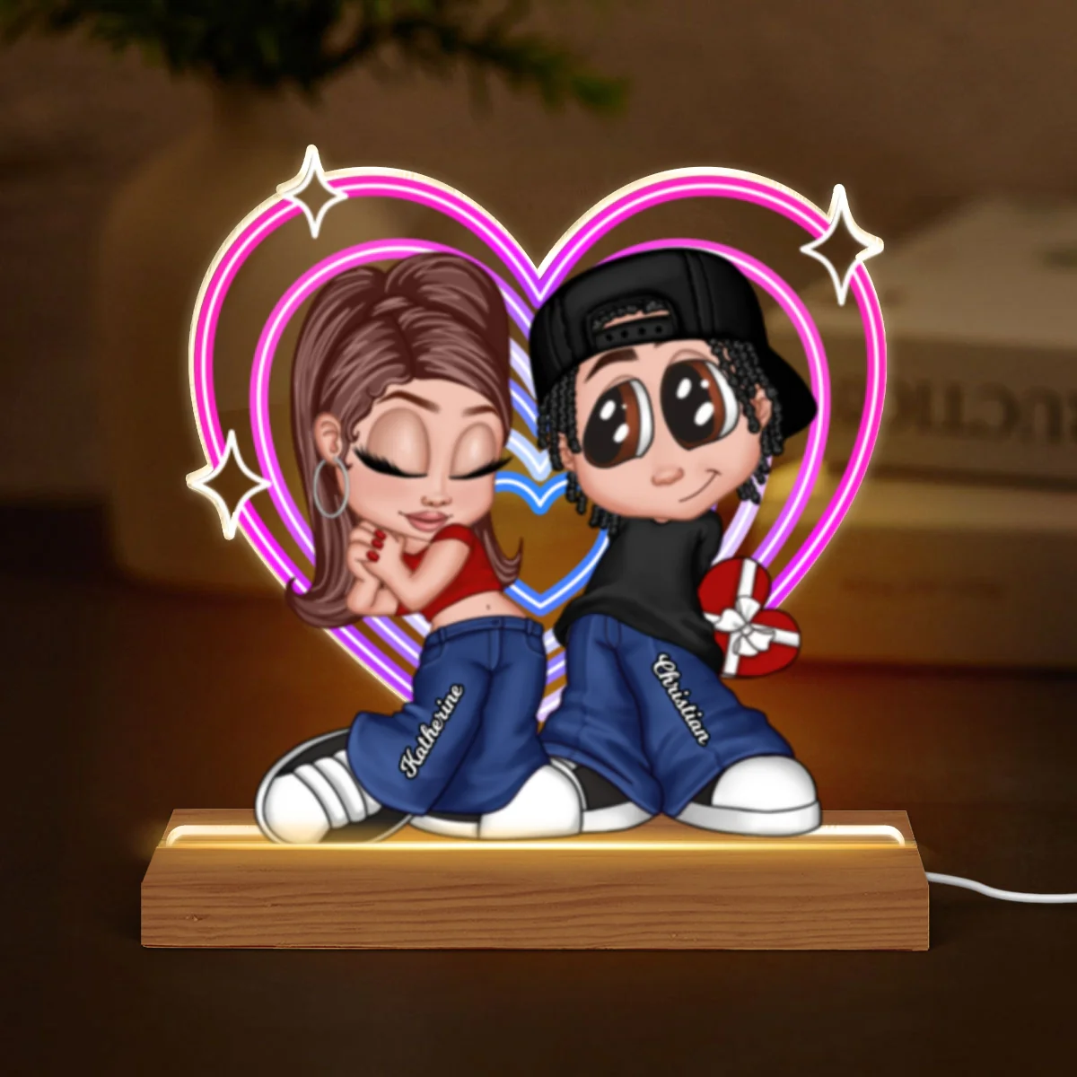 Y2K Couple Retro Heart Personalized Acrylic LED Night Light, Unique Valentine's Day Gift For Him, Gift For Her - Image 10