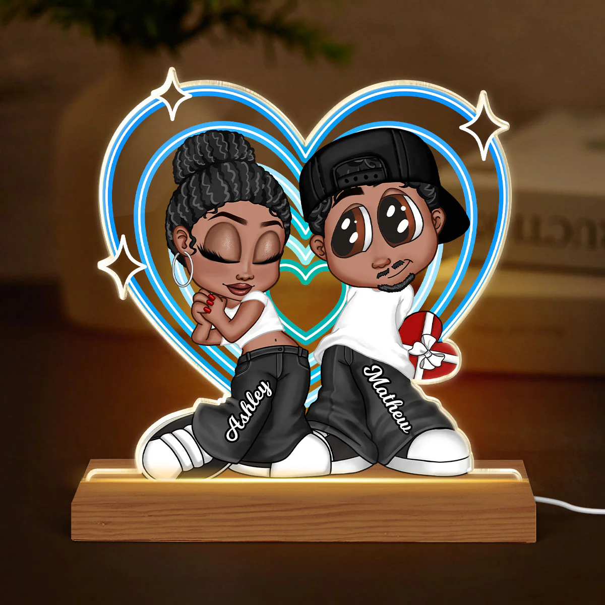 Y2K Couple Retro Heart Personalized Acrylic LED Night Light, Unique Valentine's Day Gift For Him, Gift For Her - Image 4
