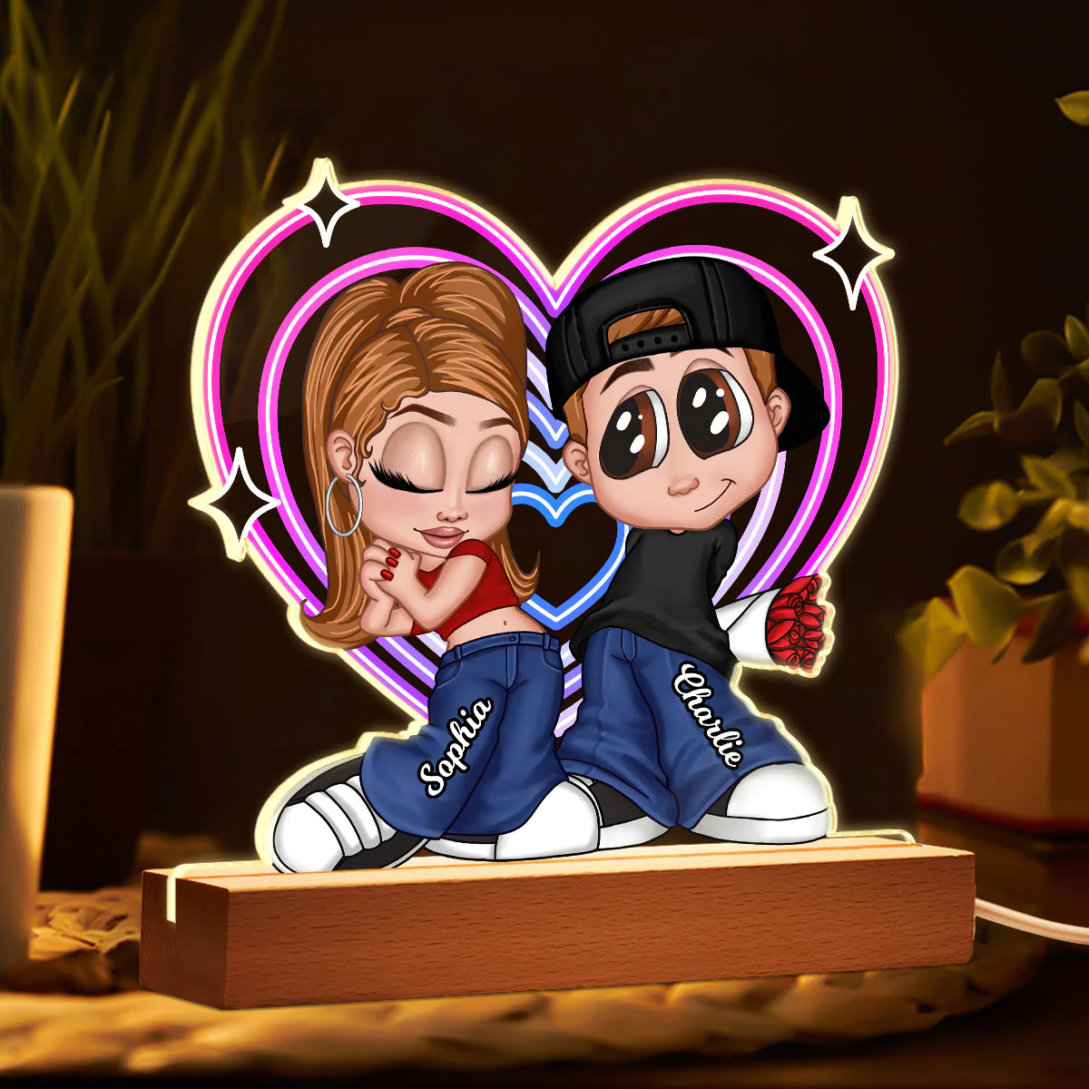 Y2K Couple Retro Heart Personalized Acrylic LED Night Light, Unique Valentine's Day Gift For Him, Gift For Her - Image 6