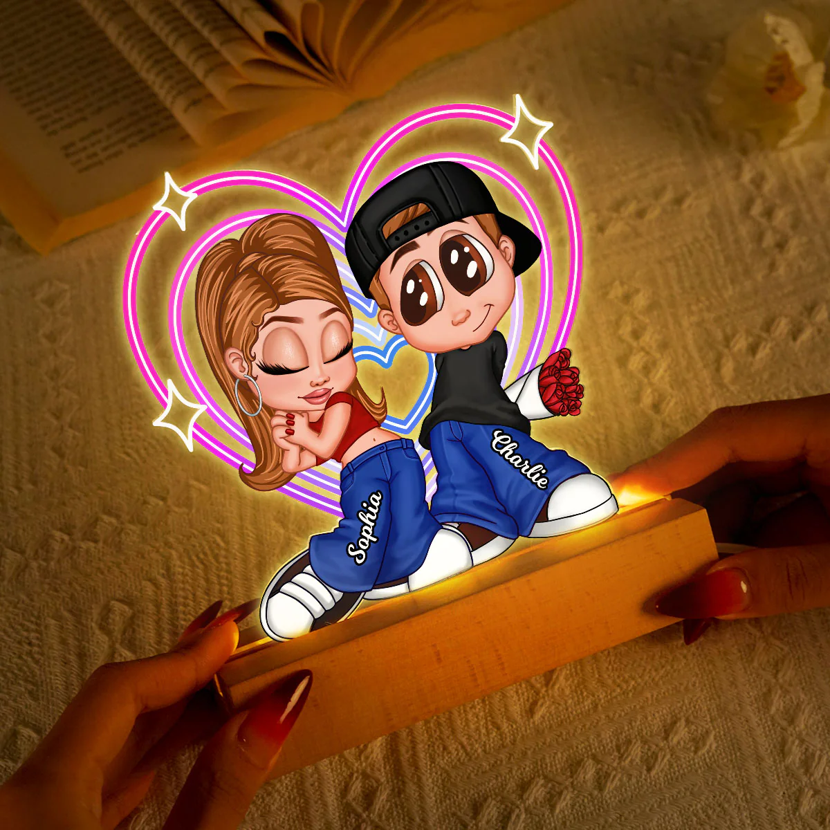 Y2K Couple Retro Heart Personalized Acrylic LED Night Light, Unique Valentine's Day Gift For Him, Gift For Her - Image 7