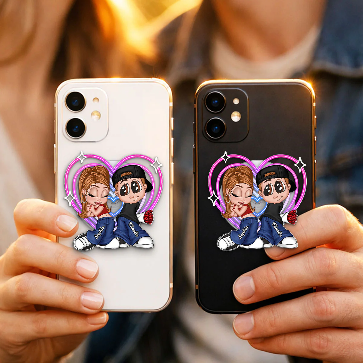 Y2K Couple Retro Heart - Personalized Acrylic Magnetic Phone Grip - Gift for him, for her, Matching Phone Grips for Couple - Image 4
