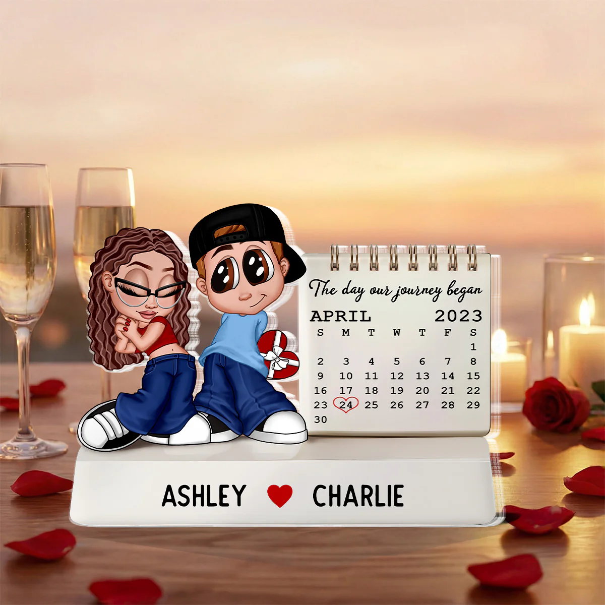 Y2K Couple The Day Our Story Began Couple Anniversary Calendar - Personalized Acrylic Block Plaque