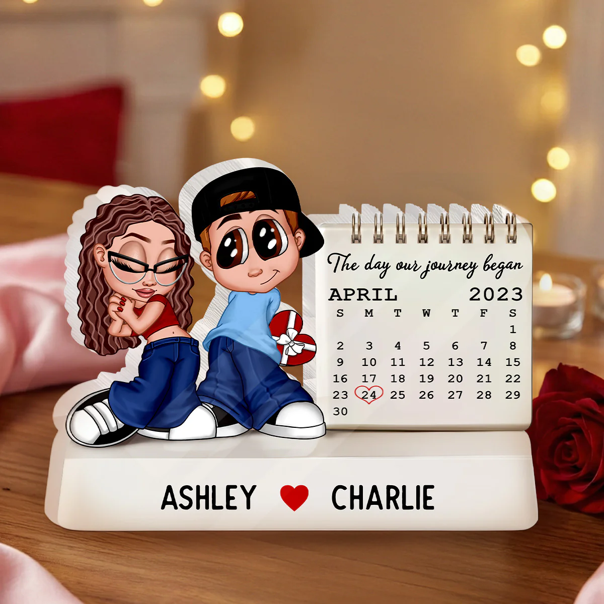 Y2K Couple The Day Our Story Began Couple Anniversary Calendar - Personalized Acrylic Block Plaque - Image 2