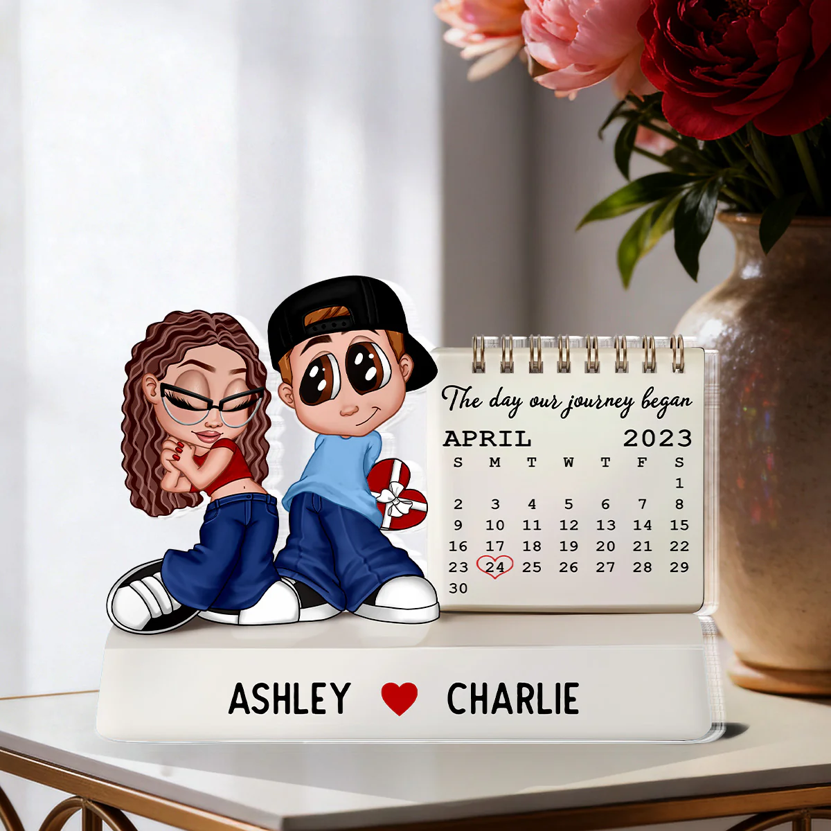 Y2K Couple The Day Our Story Began Couple Anniversary Calendar - Personalized Acrylic Block Plaque - Image 3