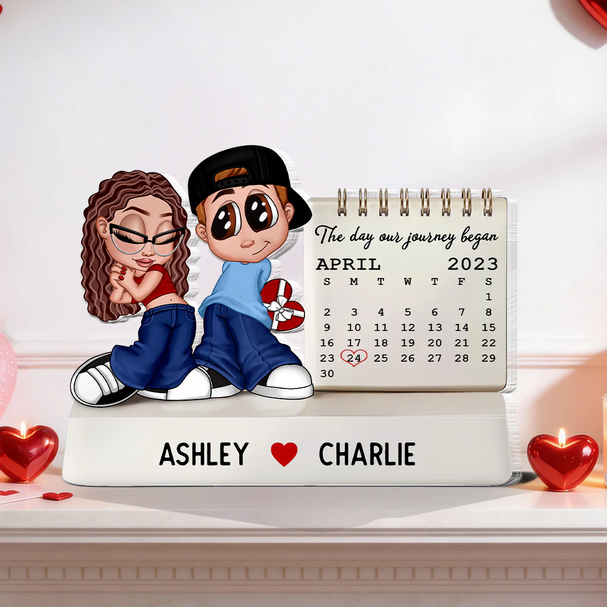 Y2K Couple The Day Our Story Began Couple Anniversary Calendar - Personalized Acrylic Block Plaque - Image 4