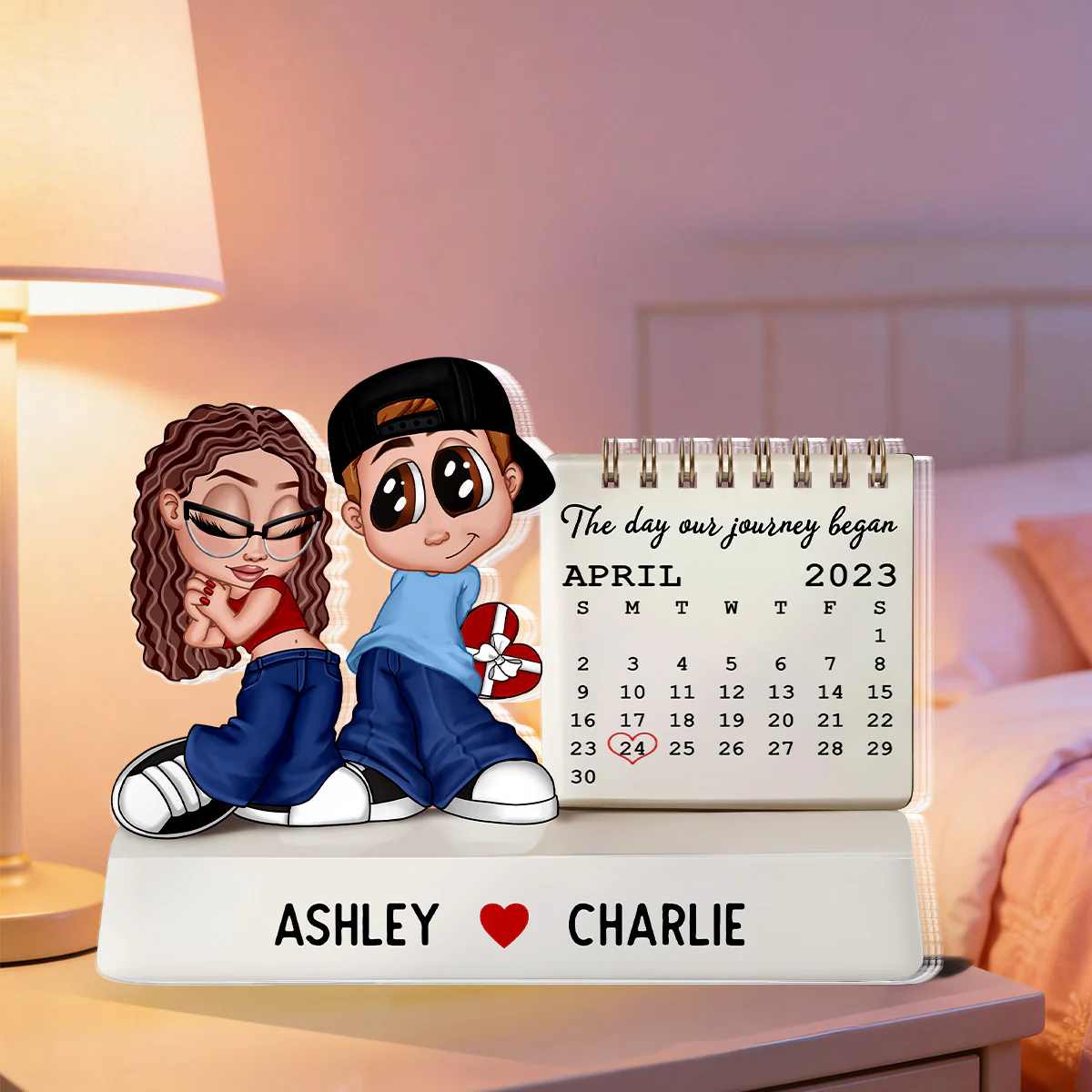 Y2K Couple The Day Our Story Began Couple Anniversary Calendar - Personalized Acrylic Block Plaque - Image 6
