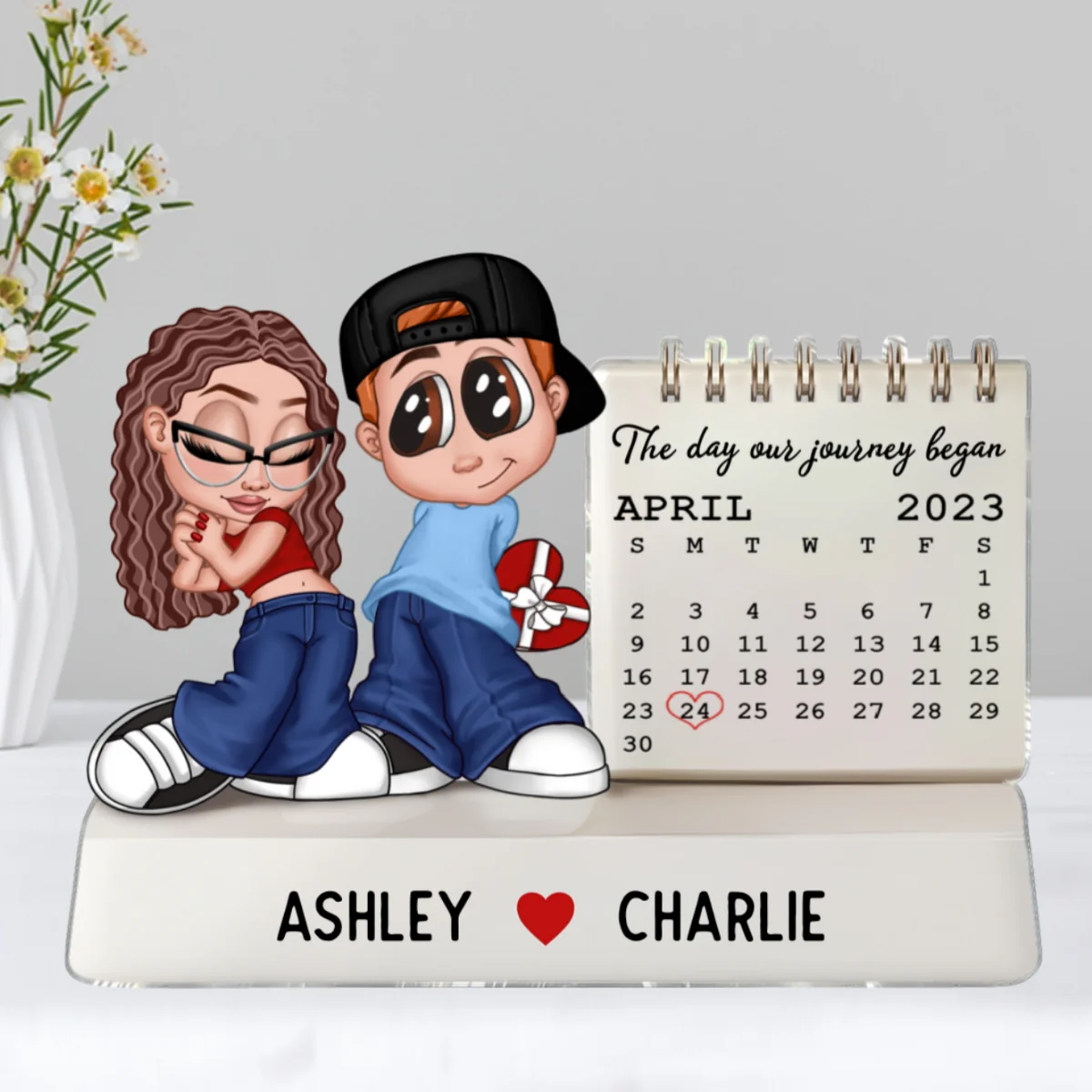Y2K Couple The Day Our Story Began Couple Anniversary Calendar - Personalized Acrylic Block Plaque - Image 9