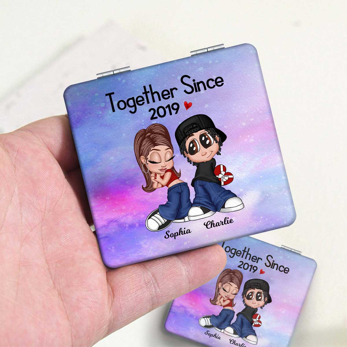Y2K Couple Together Since Personalized Square Compact Mirror - Image 3