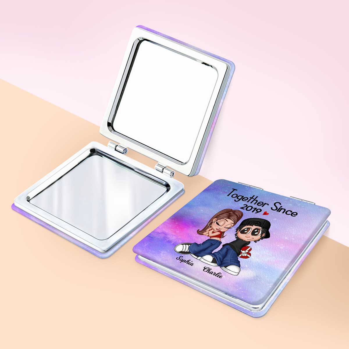 Y2K Couple Together Since Personalized Square Compact Mirror - Image 4