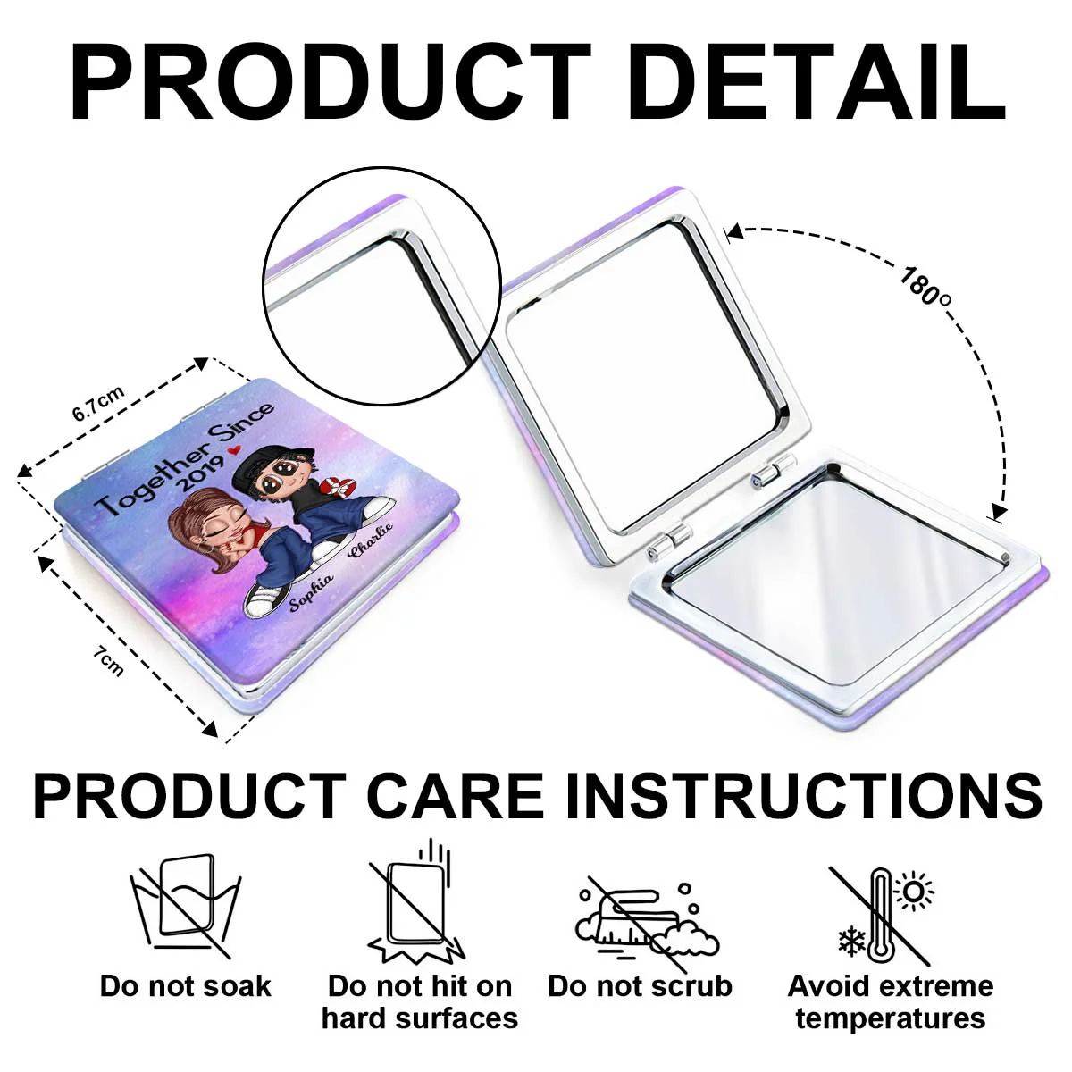 Y2K Couple Together Since Personalized Square Compact Mirror - Image 6