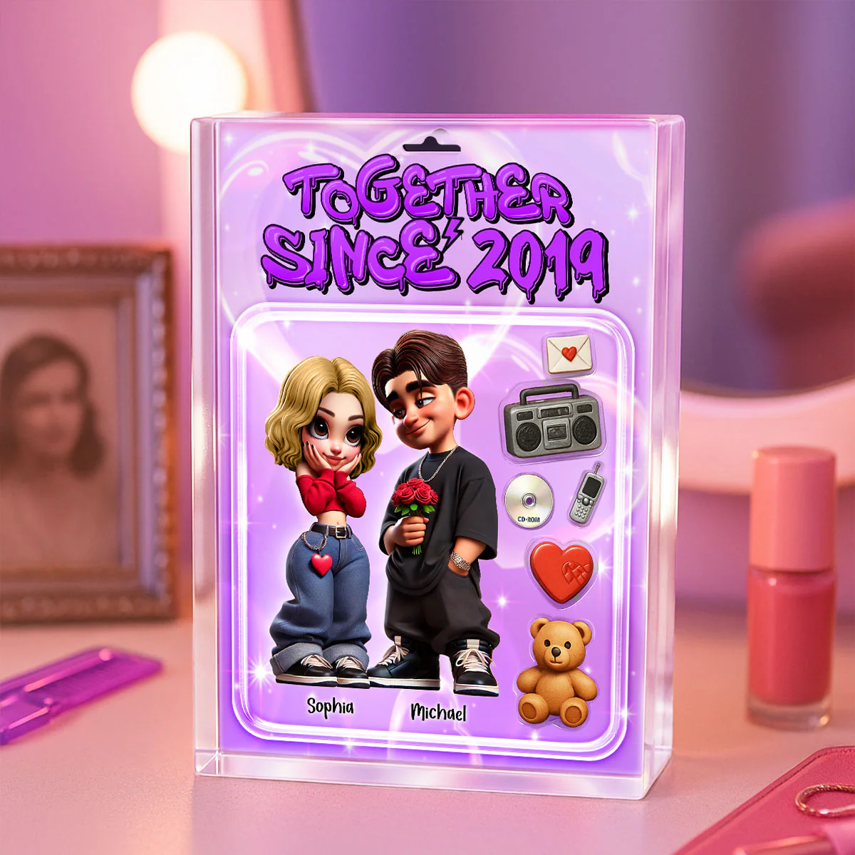 Y2K Couple Toy Box Figures Style Personalized Acrylic Block Plaque - Image 3