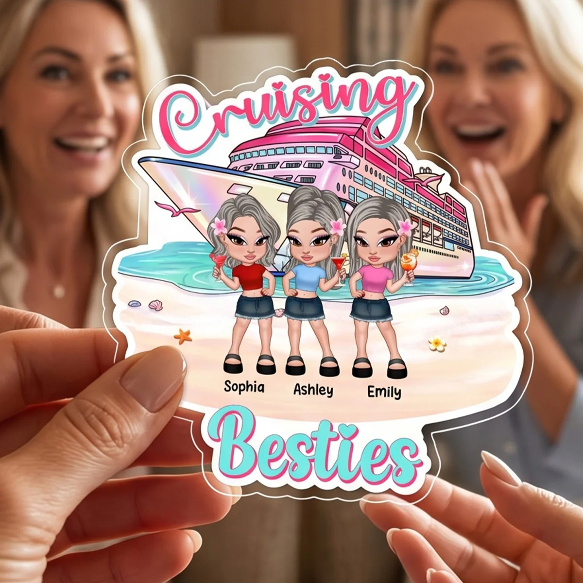 Y2K Cruising Besties On The Beach - Personalized Cruise Cabin Door Magnet - Girls Trip Cruise Trip Keepsake - Image 4