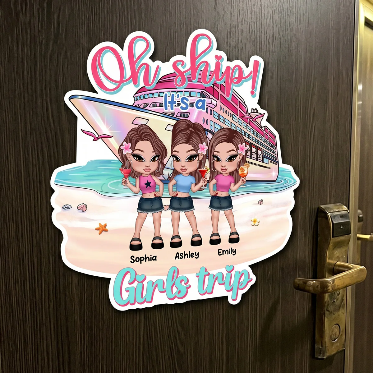 Y2K Cruising Besties On The Beach - Personalized Cruise Cabin Door Magnet - Girls Trip Cruise Trip Keepsake - Image 6