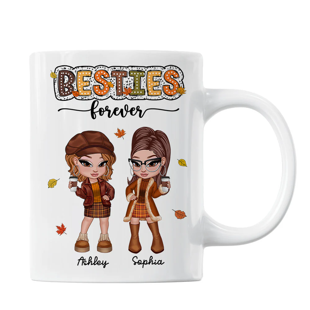Y2K Fall Season Best Friends Sisters Colorful Pattern Personalized Mug, Gift For Besties - Image 3
